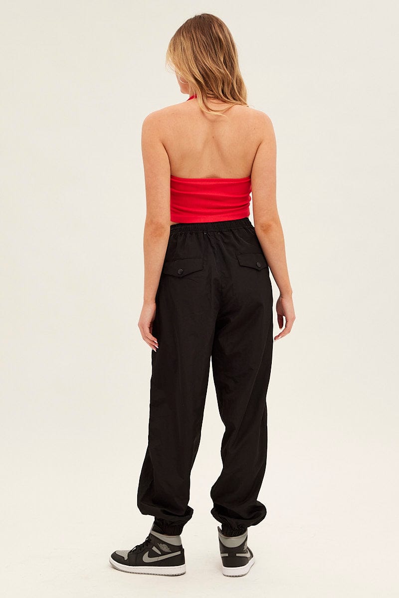 Black Parachute Cargo Pants Mid Rise for Ally Fashion