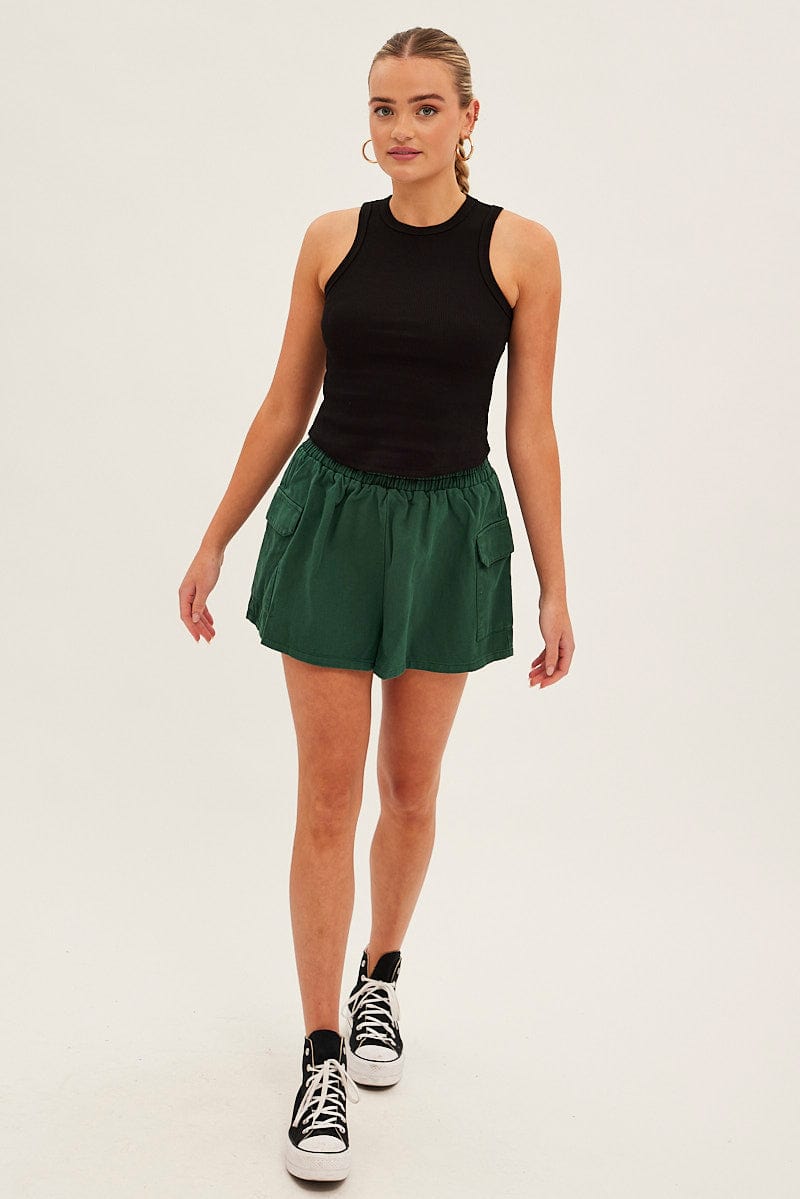 Green Cargo Shorts High Rise for Ally Fashion