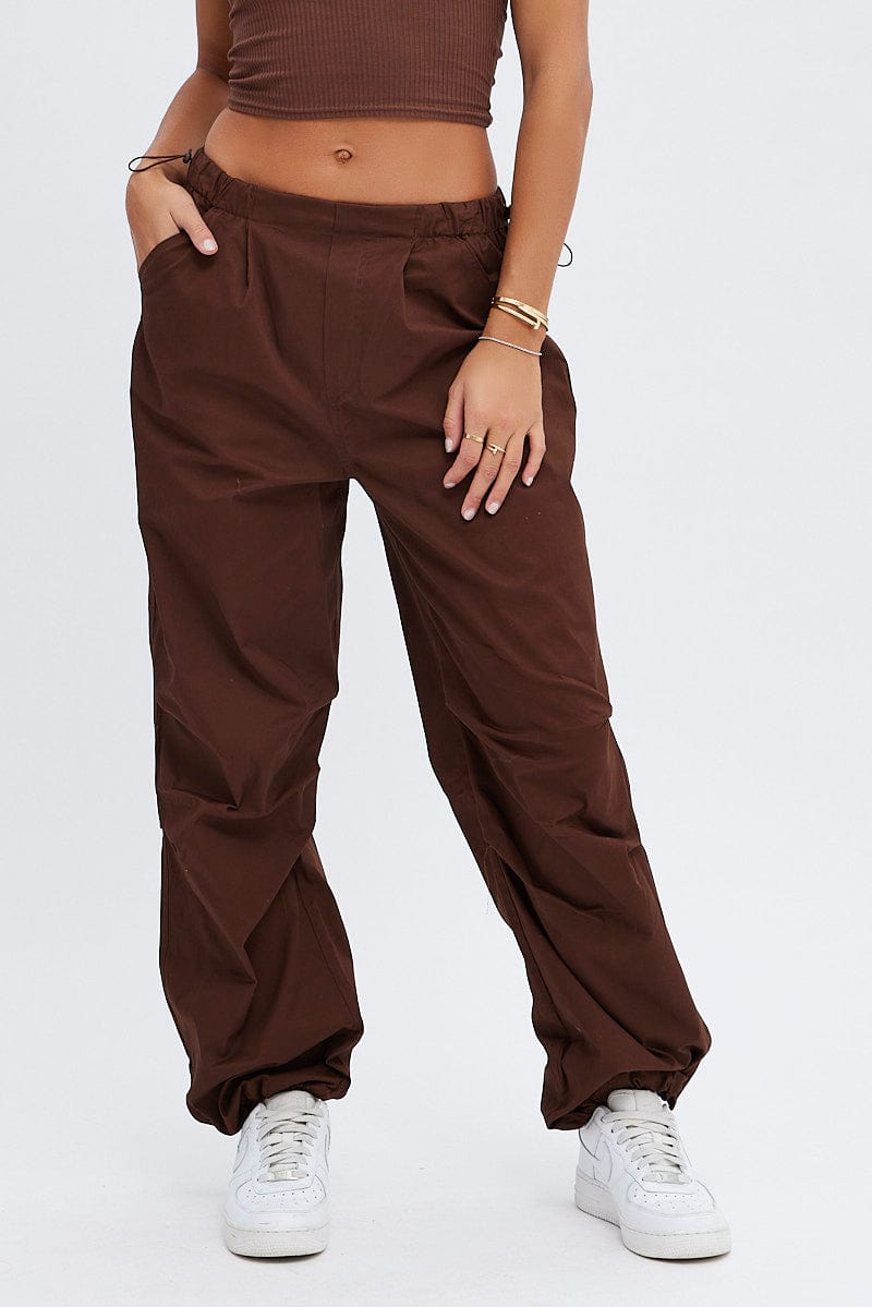 Brown Parachute Cargo Pants Low Rise | Ally Fashion