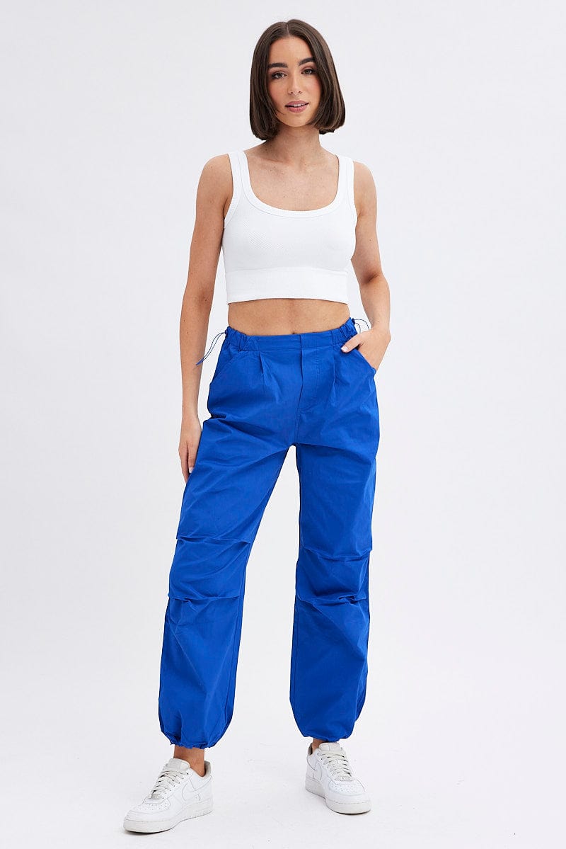 Blue Parachute Cargo Pants Low Rise | Ally Fashion