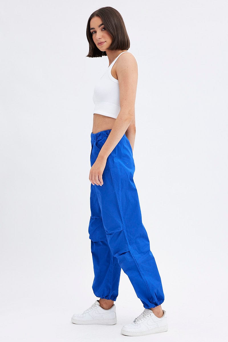 Blue Parachute Cargo Pants Low Rise | Ally Fashion