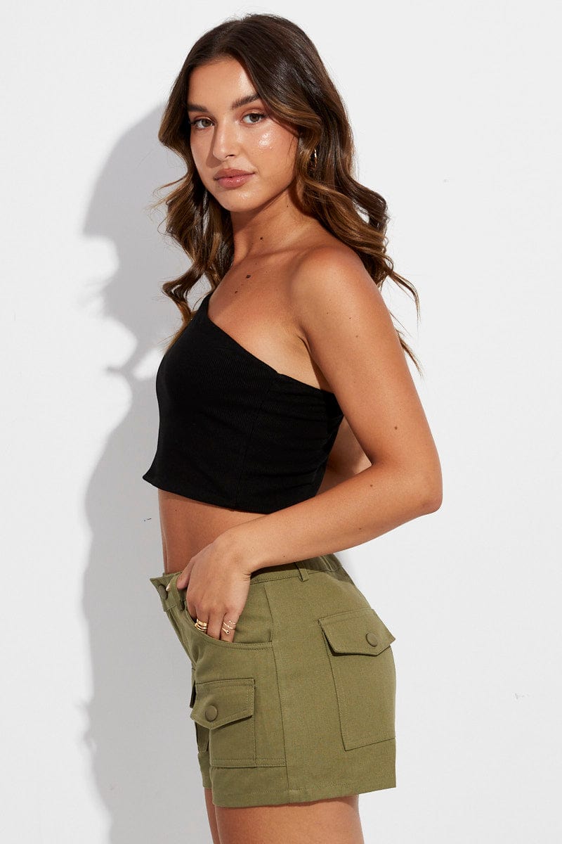 Green Cargo Shorts High Rise for Ally Fashion