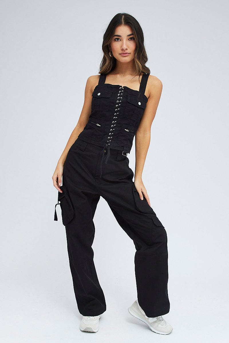 Black Cargo Pants Low Rise for Ally Fashion