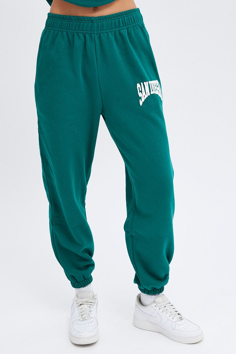 Green Track Pants High Rise Jogger for Ally Fashion