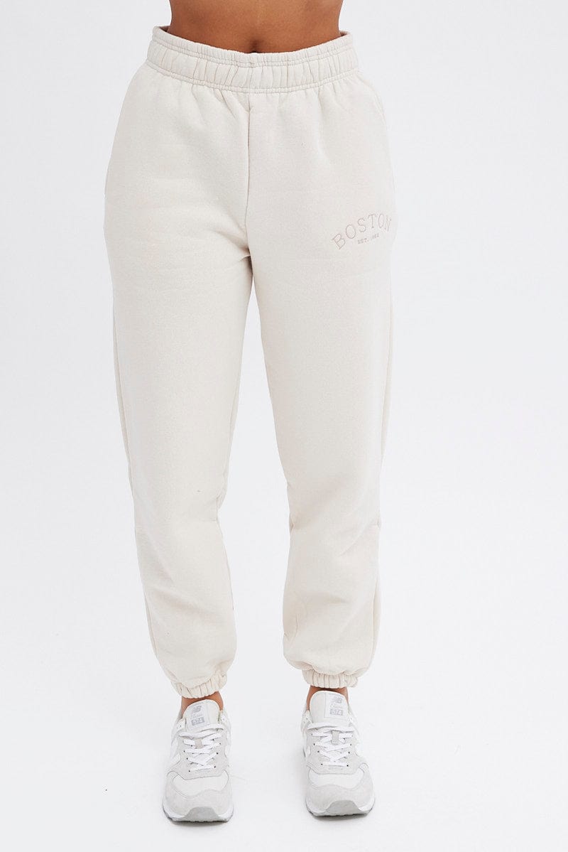 Beige Track Pants High Rise Jogger for Ally Fashion