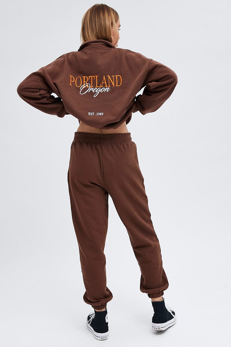 Brown Track Pants High Rise Jogger for Ally Fashion