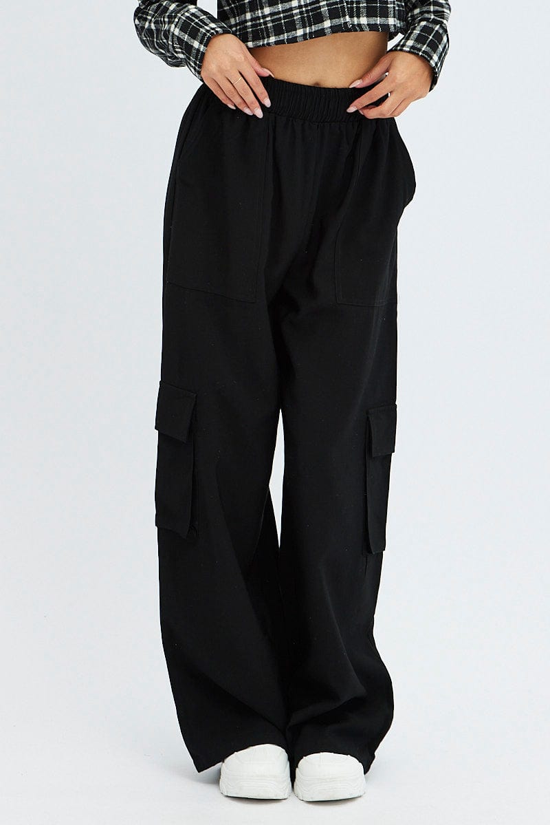 Black Wide Leg Pants High Rise Cargo for Ally Fashion