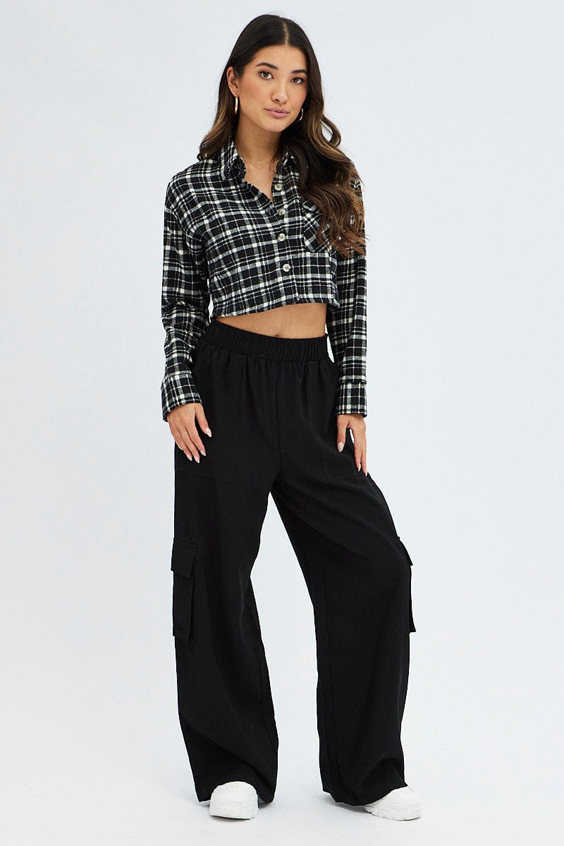 Black Wide Leg Pants High Rise Cargo for Ally Fashion