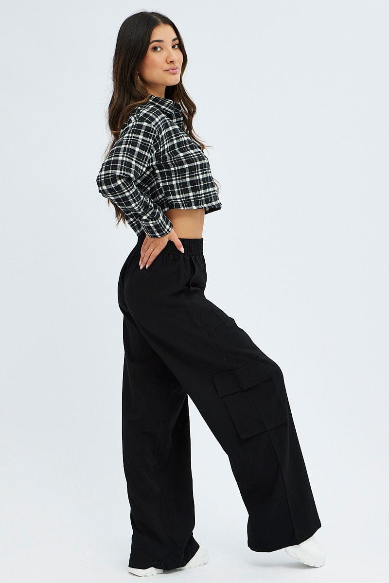 Black Wide Leg Pants High Rise Cargo for Ally Fashion