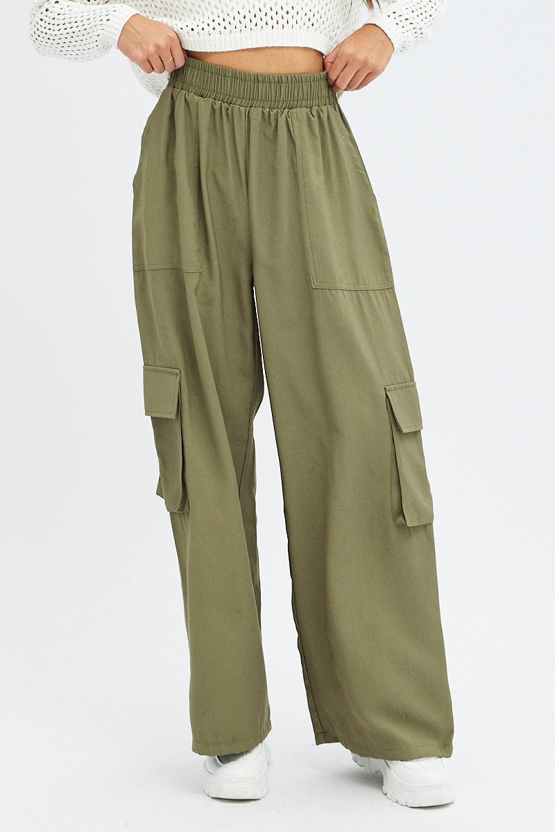 Green Wide Leg Pants High Rise Cargo for Ally Fashion