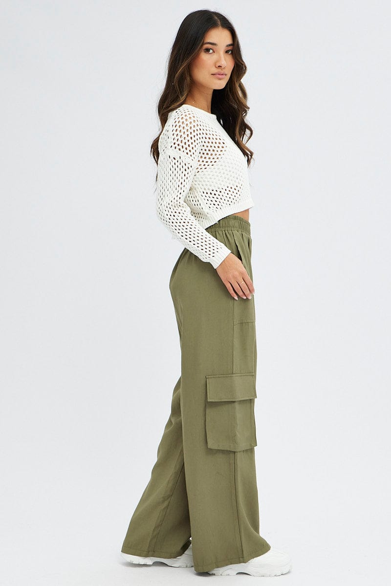 Green Wide Leg Pants High Rise Cargo for Ally Fashion