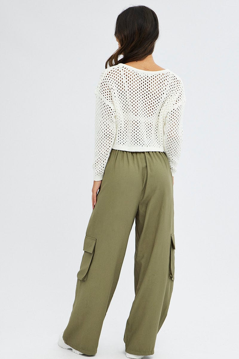 Green Wide Leg Pants High Rise Cargo for Ally Fashion