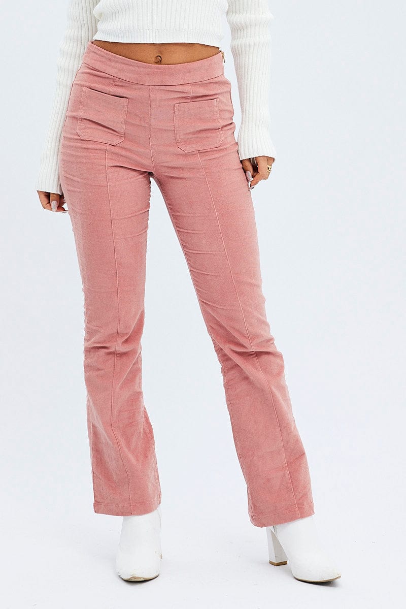 Dropship Dusty Pink Solid Color High Waist Corduroy Flare Pants to Sell  Online at a Lower Price