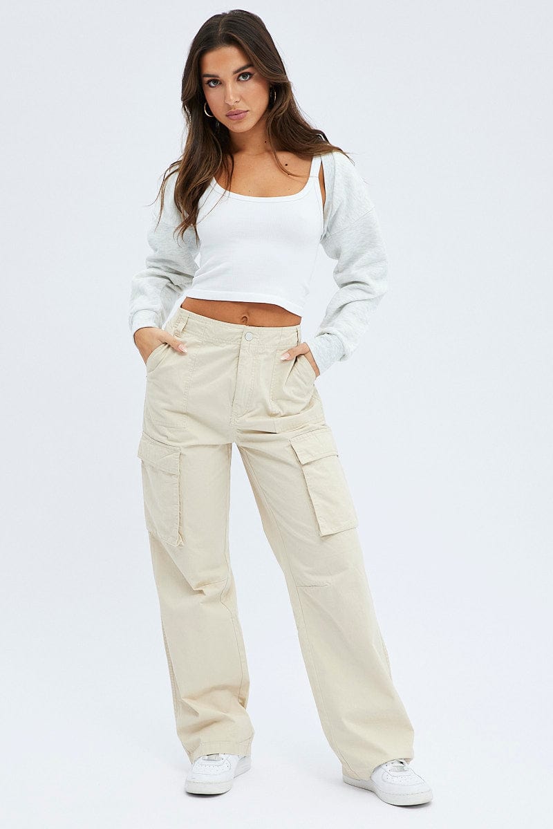 Beige Cargo Pants Low Rise for Ally Fashion