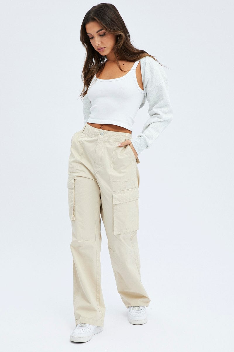 Missguided Tall wide leg cargo pocket pants in cream | ASOS