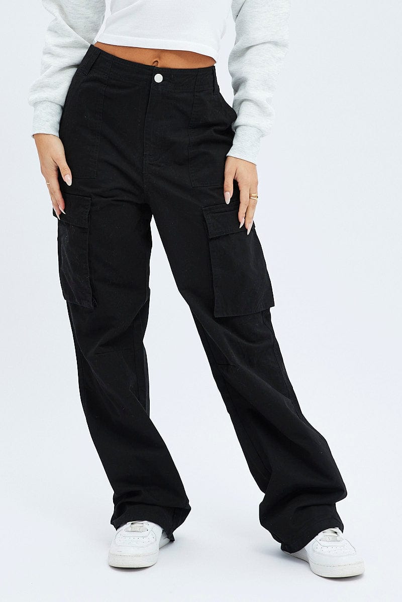 Black Cargo Pants Low Rise | Ally Fashion