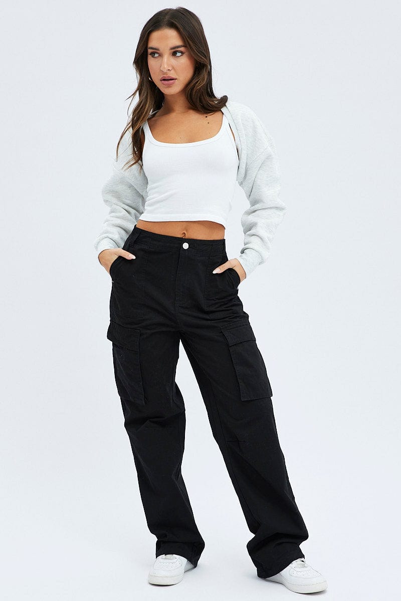 Black Cargo Pants Low Rise for Ally Fashion