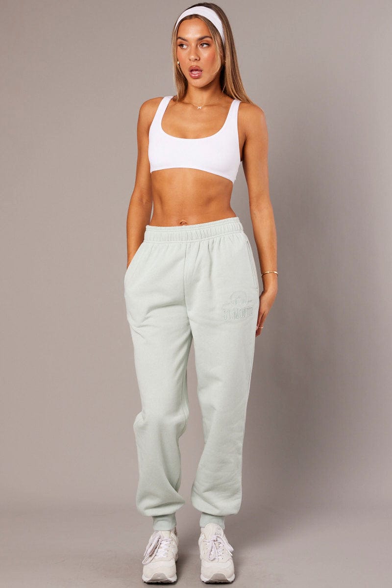 Green Track Pants High Rise for Ally Fashion