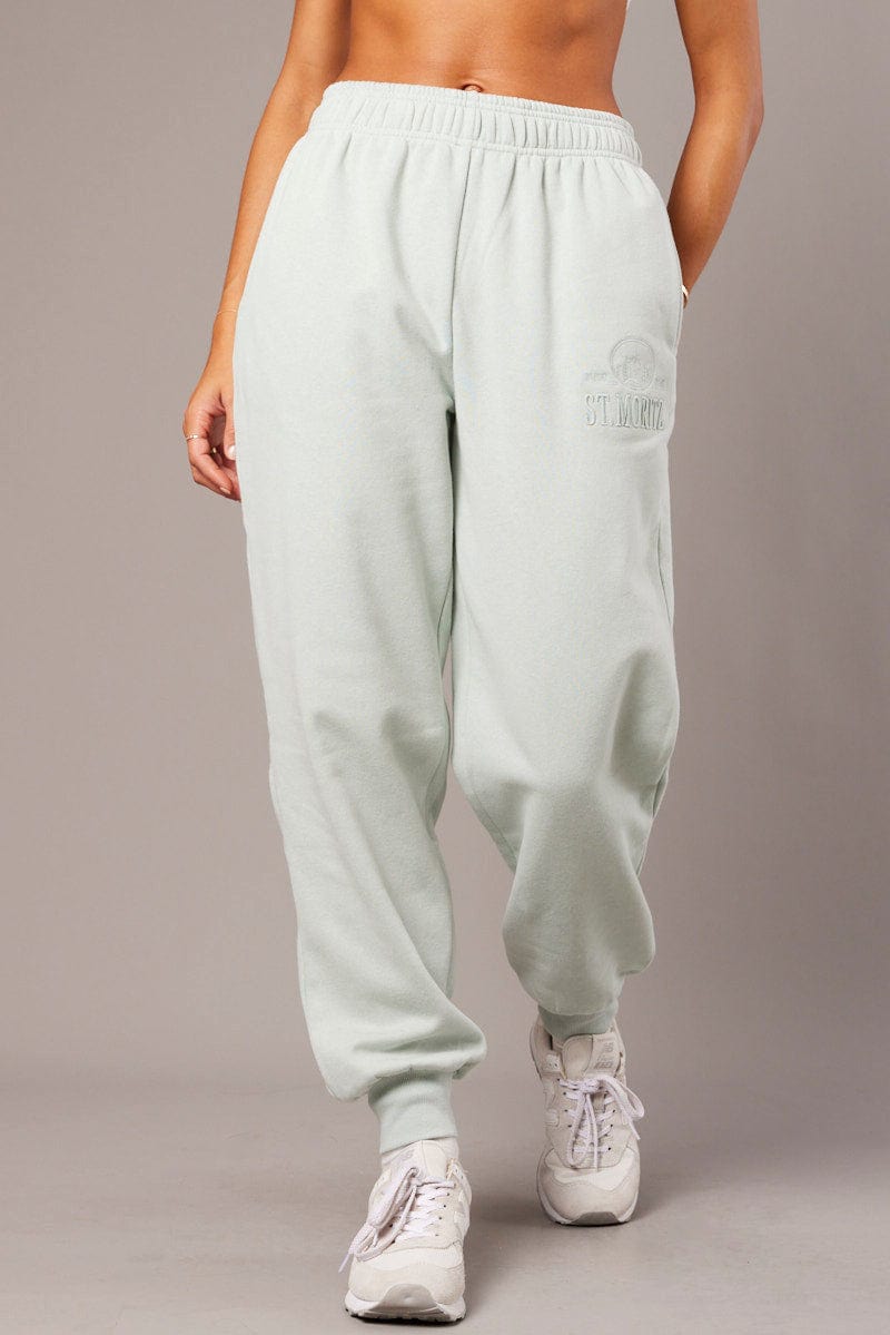 Green Track Pants High Rise for Ally Fashion