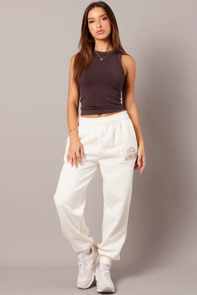 White Track Pants High Rise for Ally Fashion