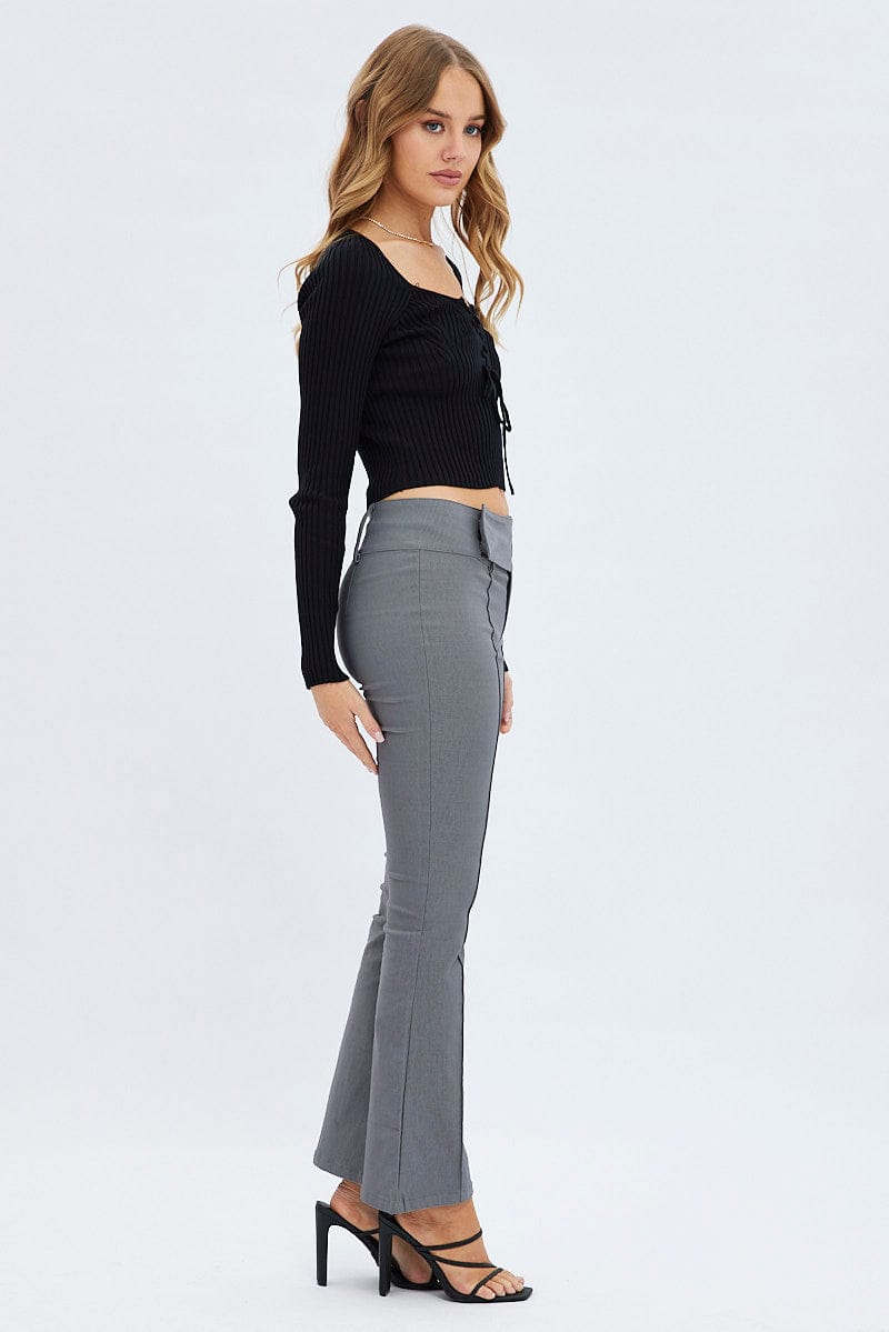 Grey Flare Pants Mid Rise