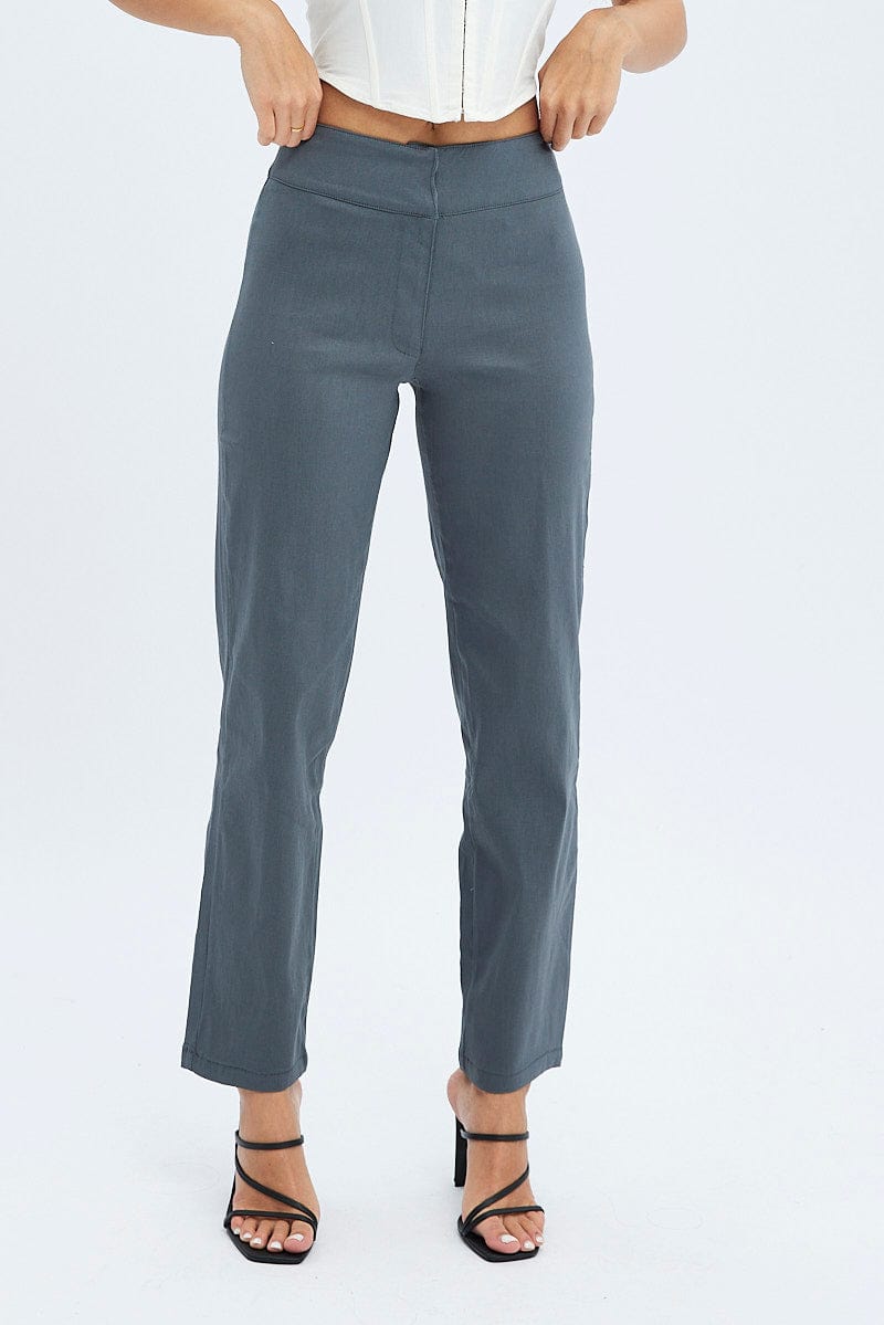 Grey Straight Fit Pants Mid Rise for Ally Fashion