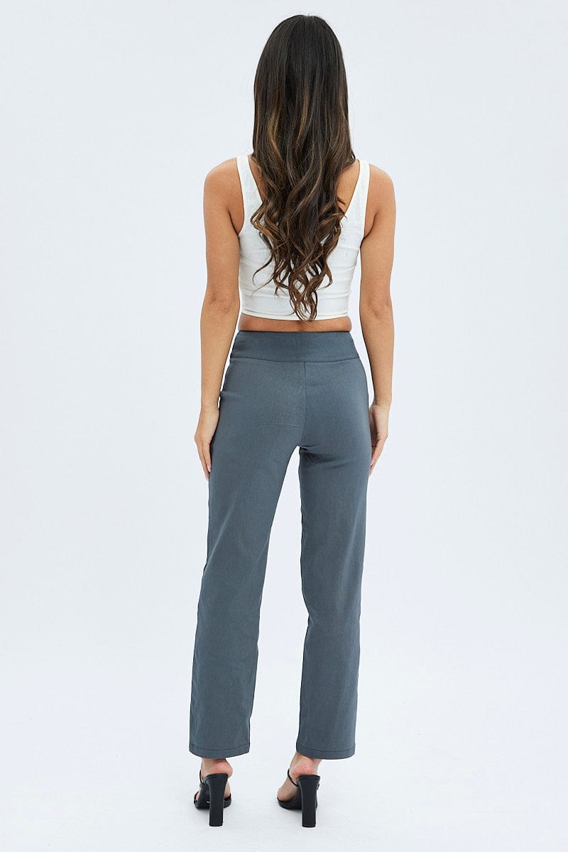 Grey Straight Fit Pants Mid Rise for Ally Fashion