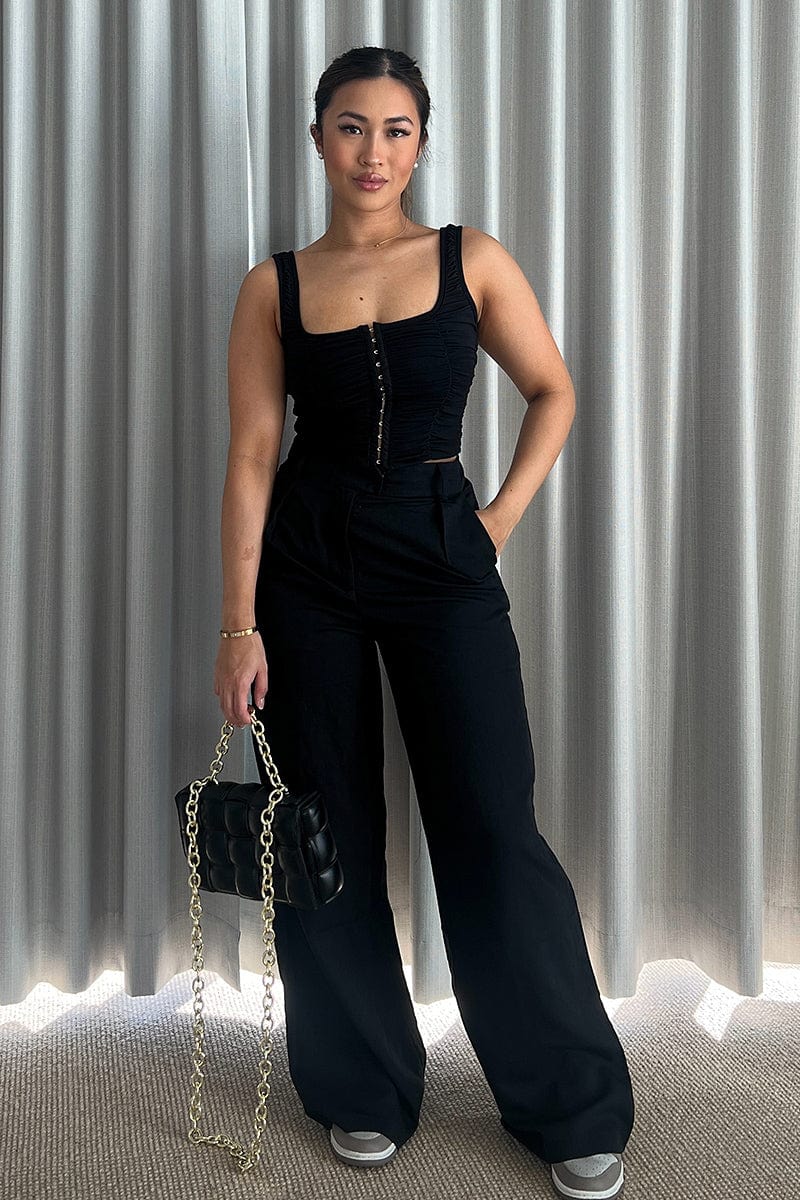 Black Cargo Pants Low Rise Wide Leg for Ally Fashion