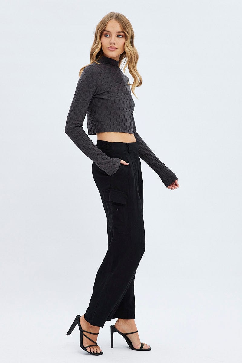 Black Cargo Pants Low Rise Wide Leg for Ally Fashion
