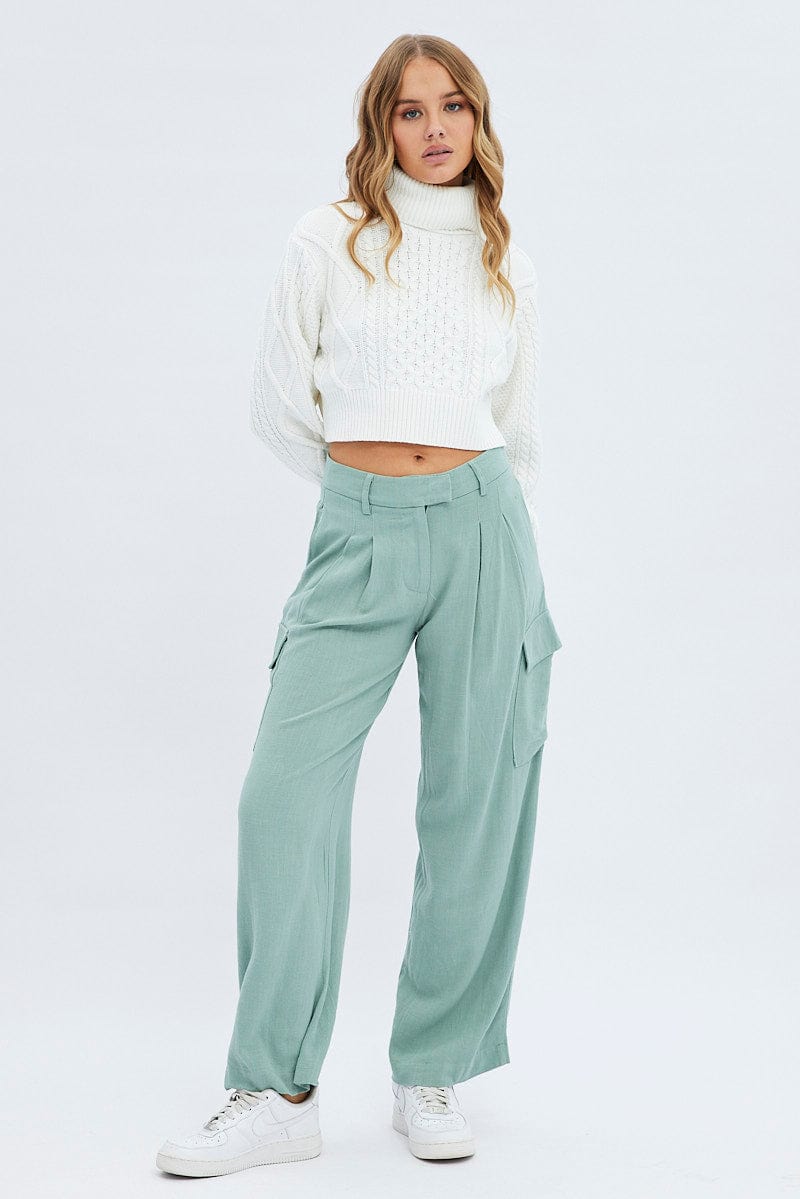 Green Cargo Pants Low Rise Wide Leg for Ally Fashion