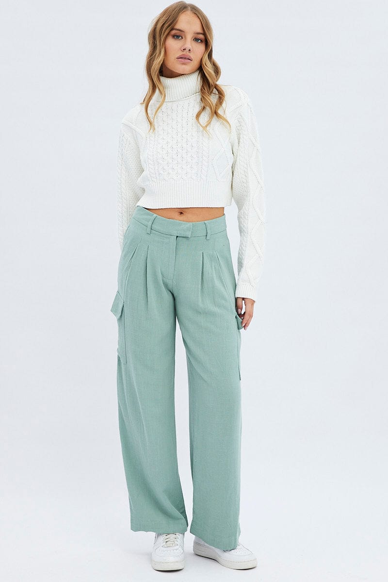 Green Cargo Pants Low Rise Wide Leg for Ally Fashion