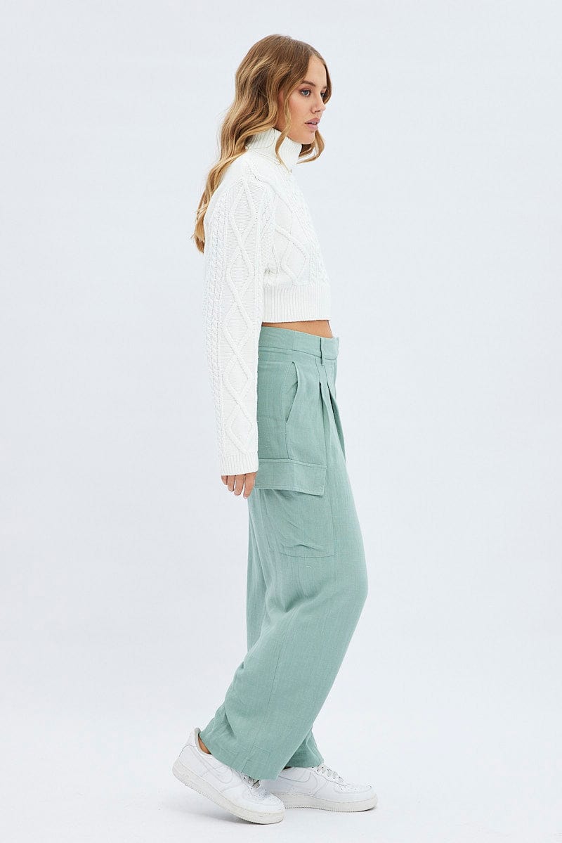 Green Cargo Pants Low Rise Wide Leg for Ally Fashion