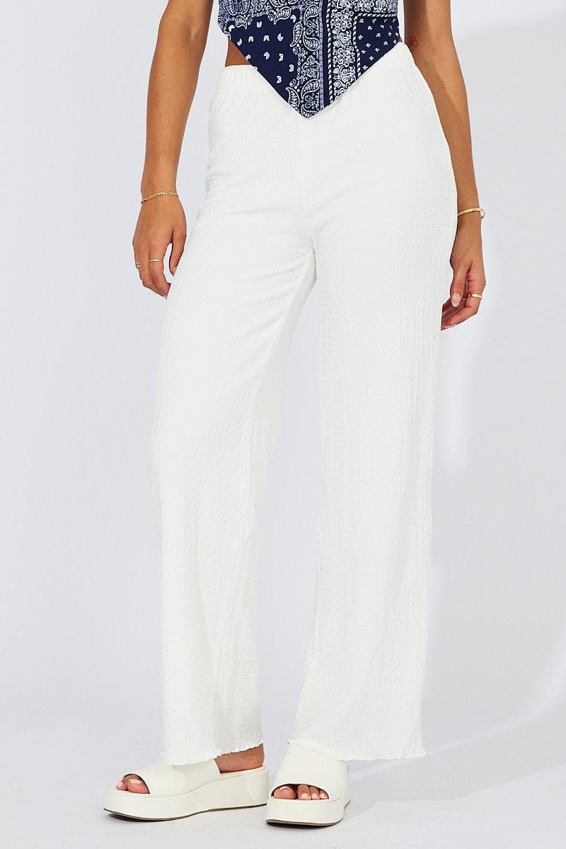 White Wide Leg Pants High Rise for Ally Fashion