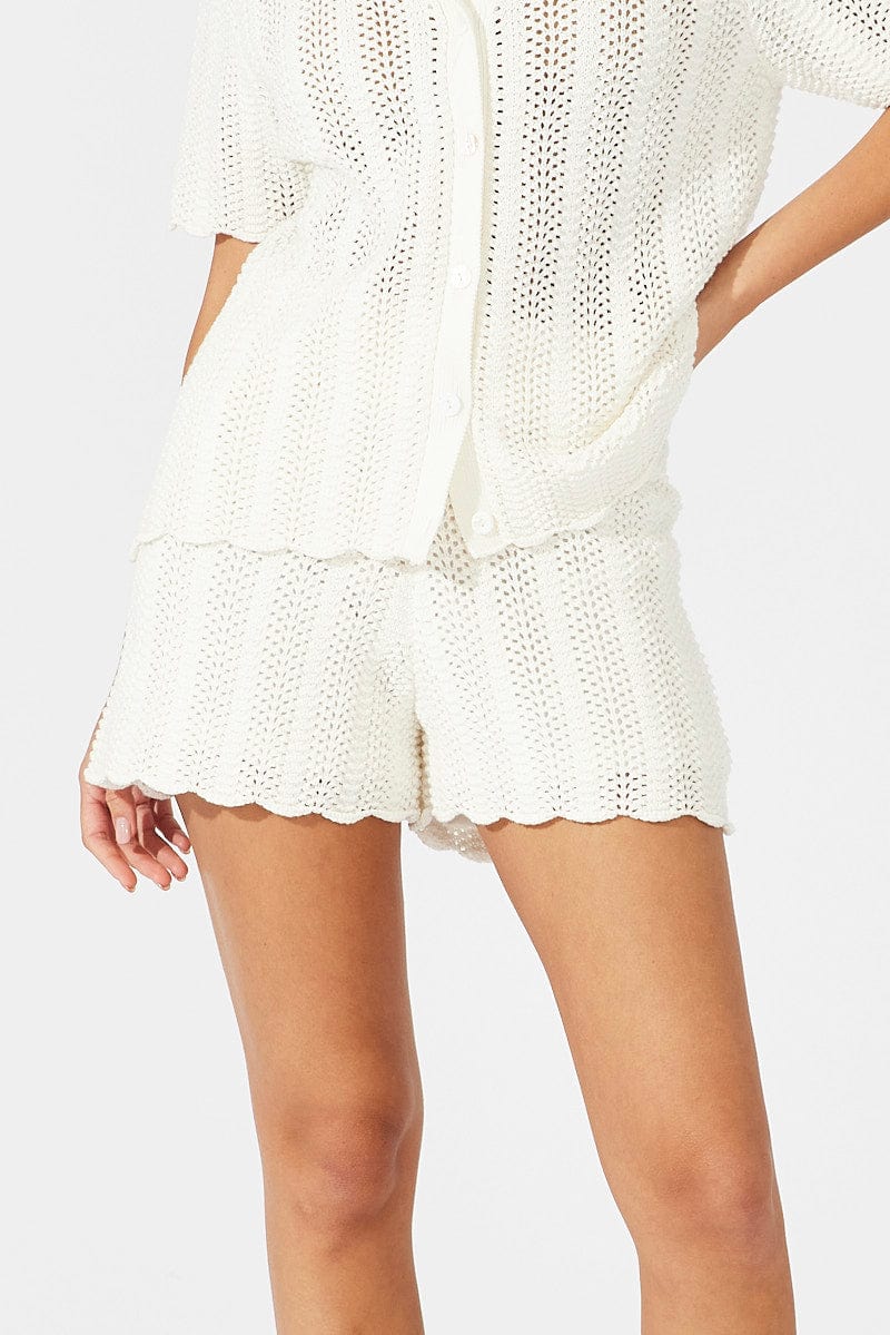 White Knit Shorts Crochet for Ally Fashion