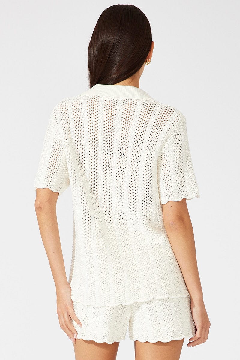White Knit Shorts Crochet for Ally Fashion