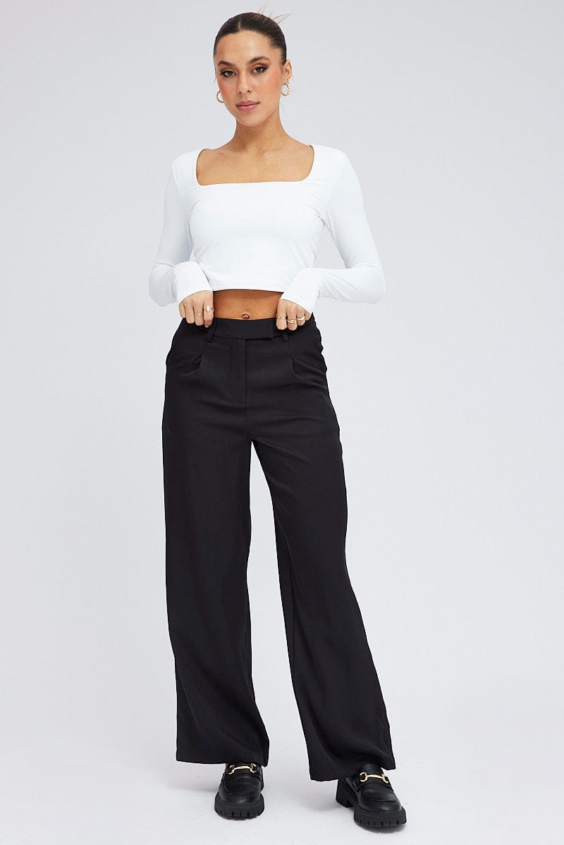 Black Wide Leg Pants High Rise for Ally Fashion
