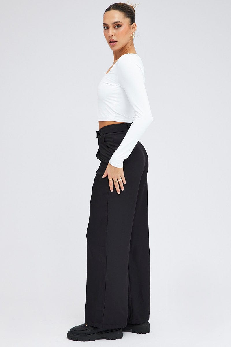 Black Wide Leg Pants High Rise for Ally Fashion