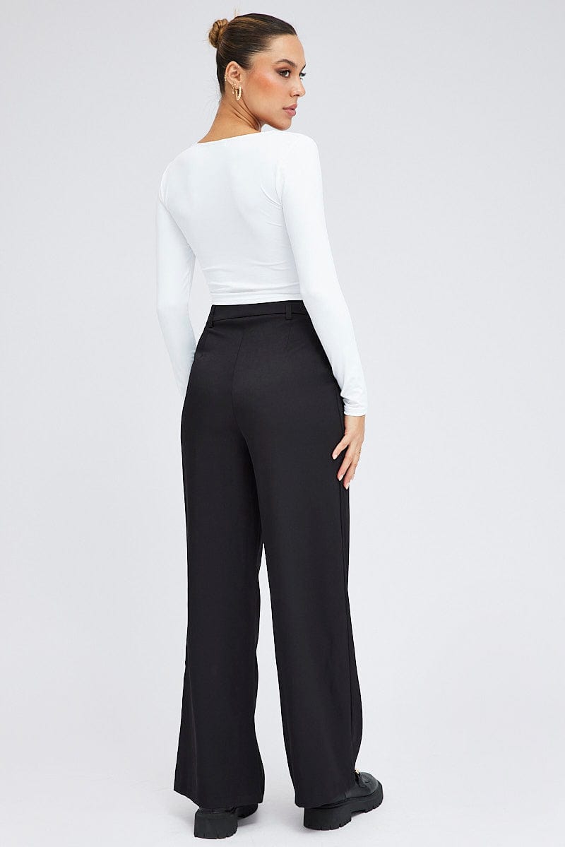 Black Wide Leg Pants High Rise for Ally Fashion