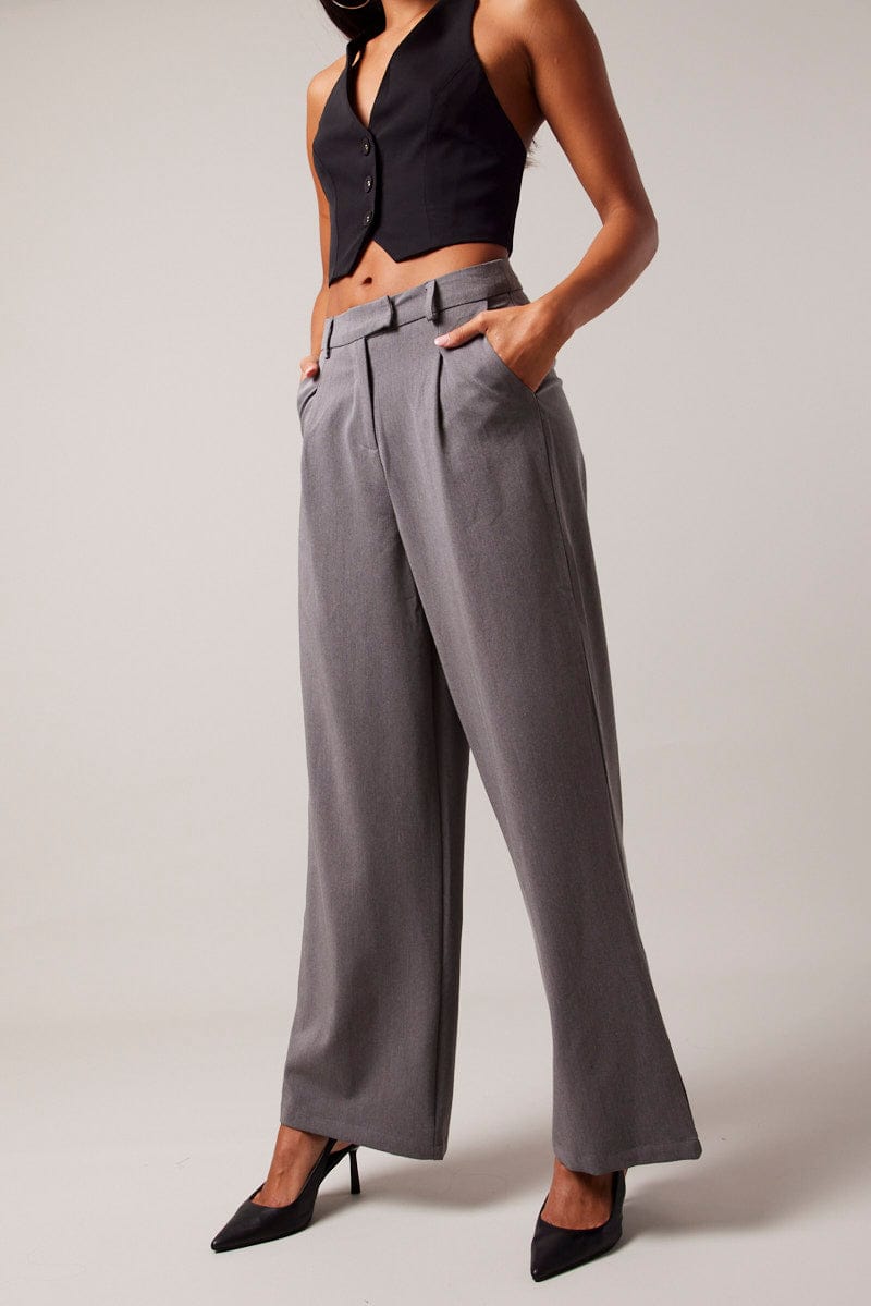 Grey Wide Leg Pants High Rise | Ally Fashion