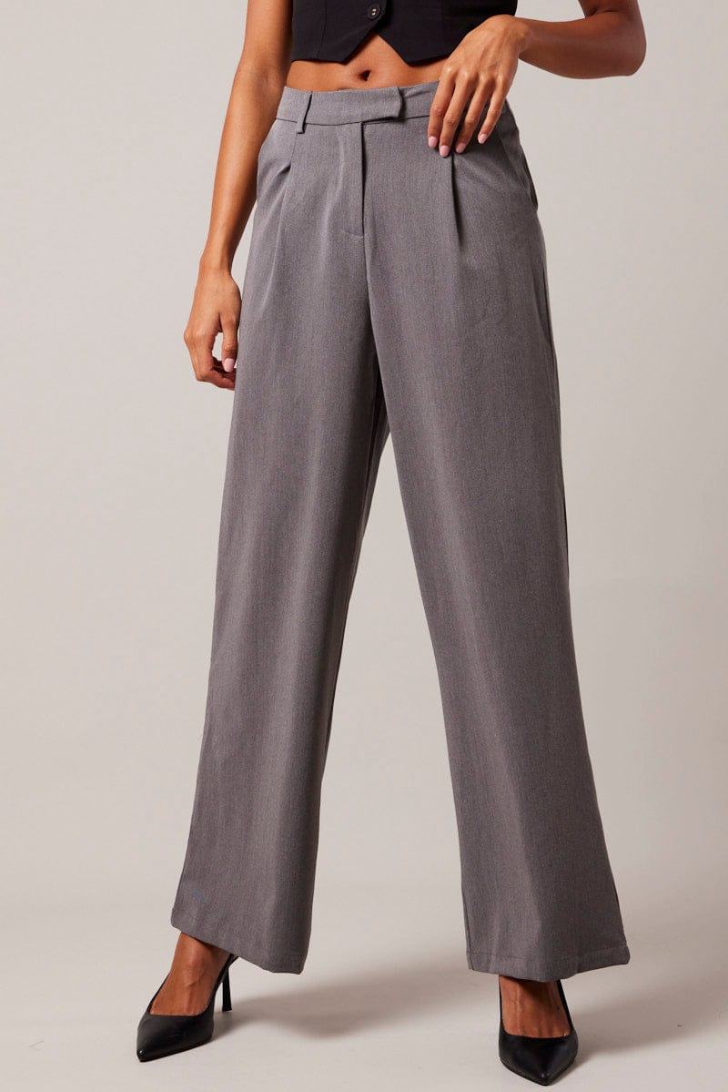 Grey Wide Leg Pants High Rise for Ally Fashion