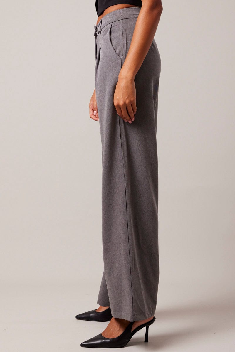 Grey Wide Leg Pants High Rise for Ally Fashion