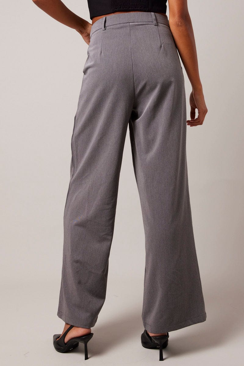 Grey Wide Leg Pants High Rise for Ally Fashion