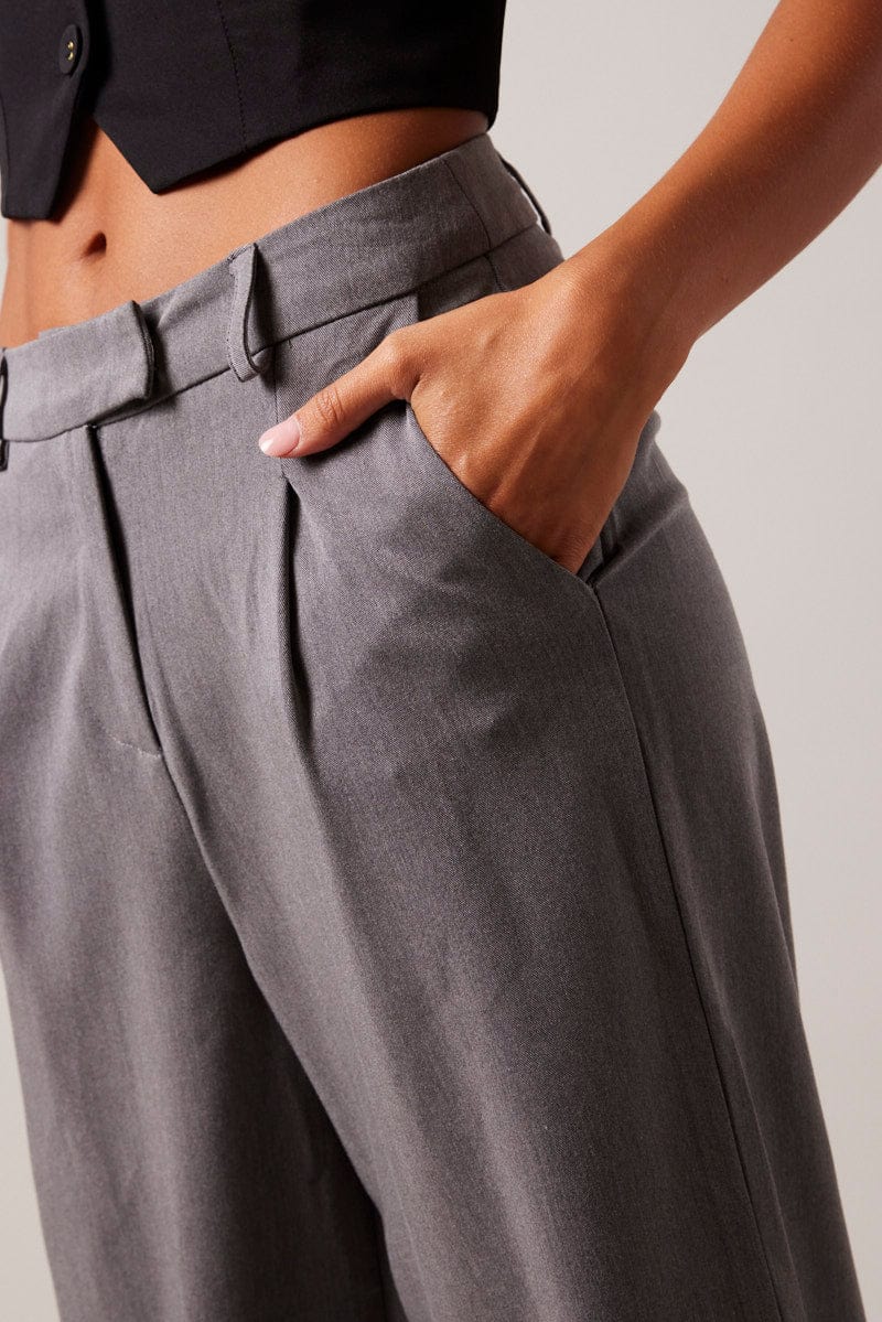 Grey Wide Leg Pants High Rise for Ally Fashion