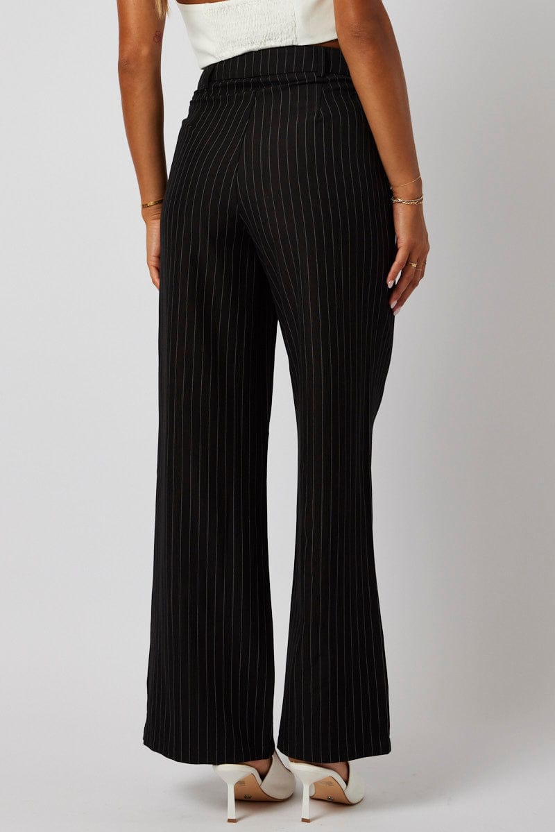 Black Stripe Wide Leg Pants High Rise