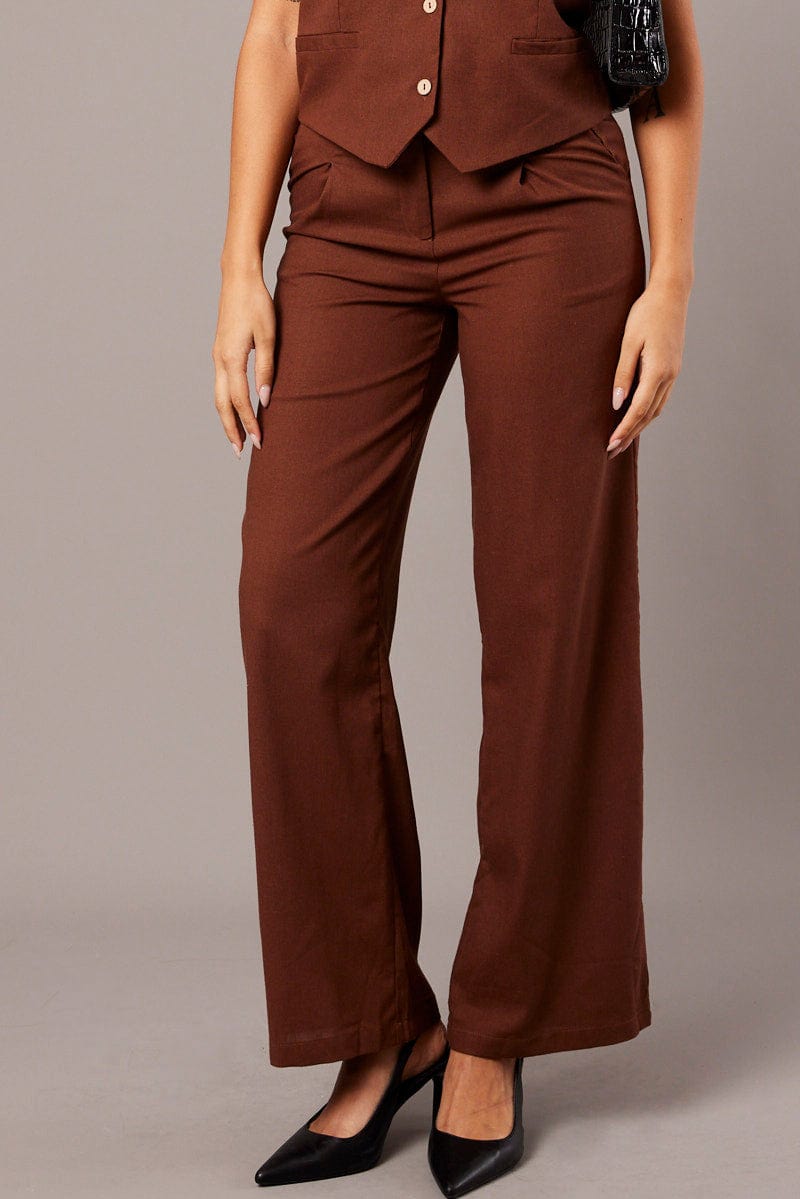 Brown Wide Leg Pants High Rise for Ally Fashion