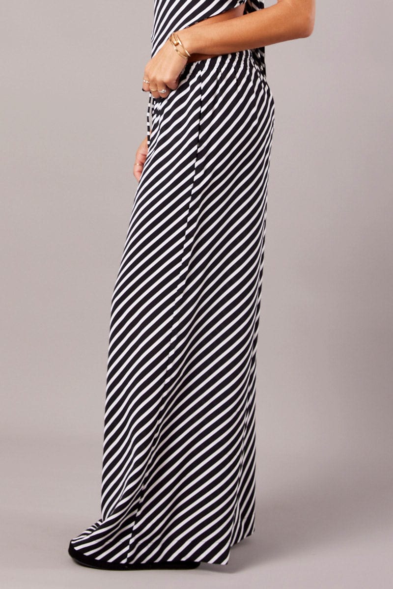 Black Stripe Wide Leg Pants High Rise for Ally Fashion