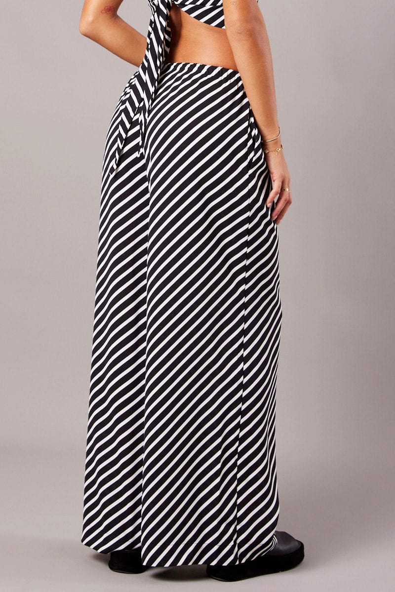 Black Stripe Wide Leg Pants High Rise for Ally Fashion