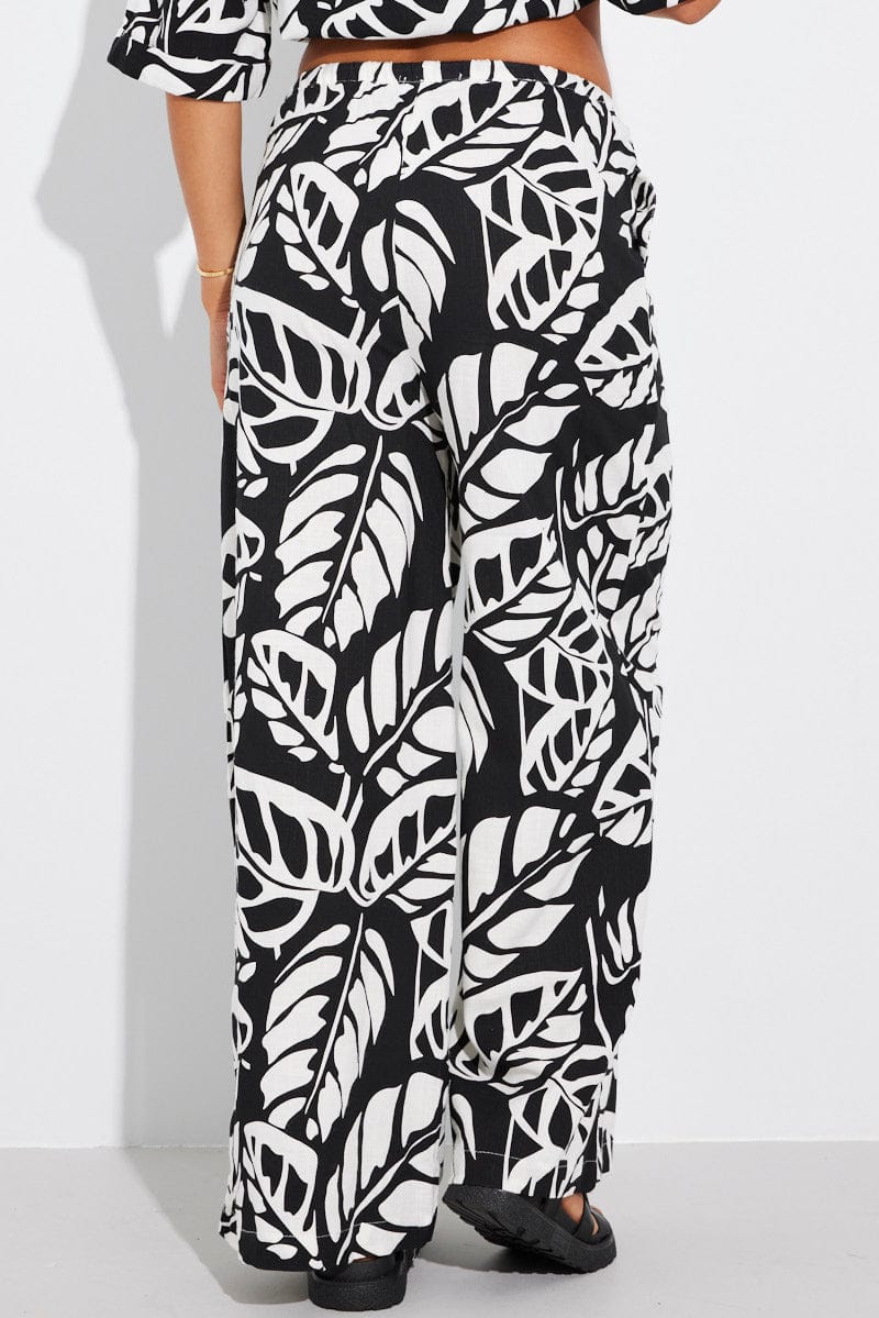 Black Abstract Wide Leg Pants Mid Rise for Ally Fashion