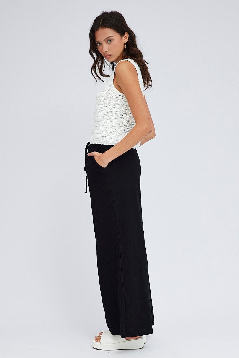 Black Wide Leg Pants Mid Rise | Ally Fashion