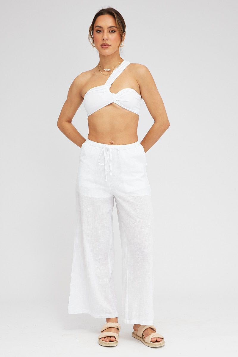 White Wide Leg Pants Mid Rise for Ally Fashion